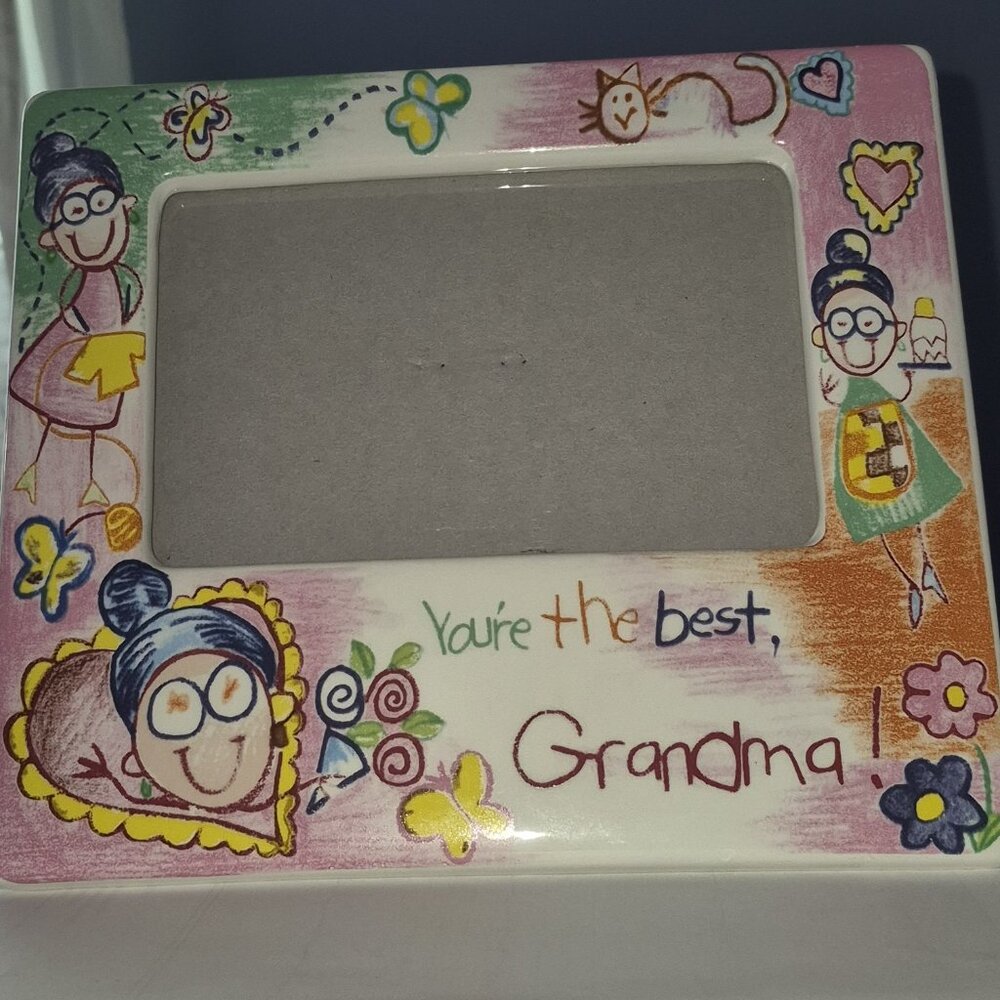 Ceramic "You're the Best, Grandma" Photo Picture Frame Cute Kid's Drawings NEW!!